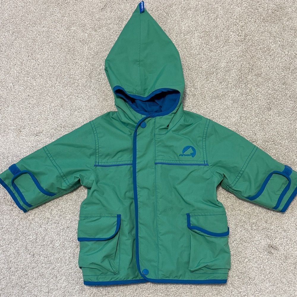 Finkid Tuulis EKO Outer Rain Jacket Green/Blue Sz1-2Years